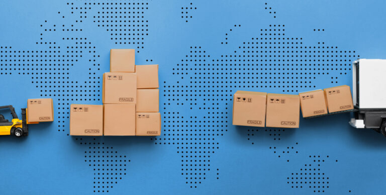 Boxes are being taken from a forklift to a truck to represent GlobalPost shipments being sorted and shipped.